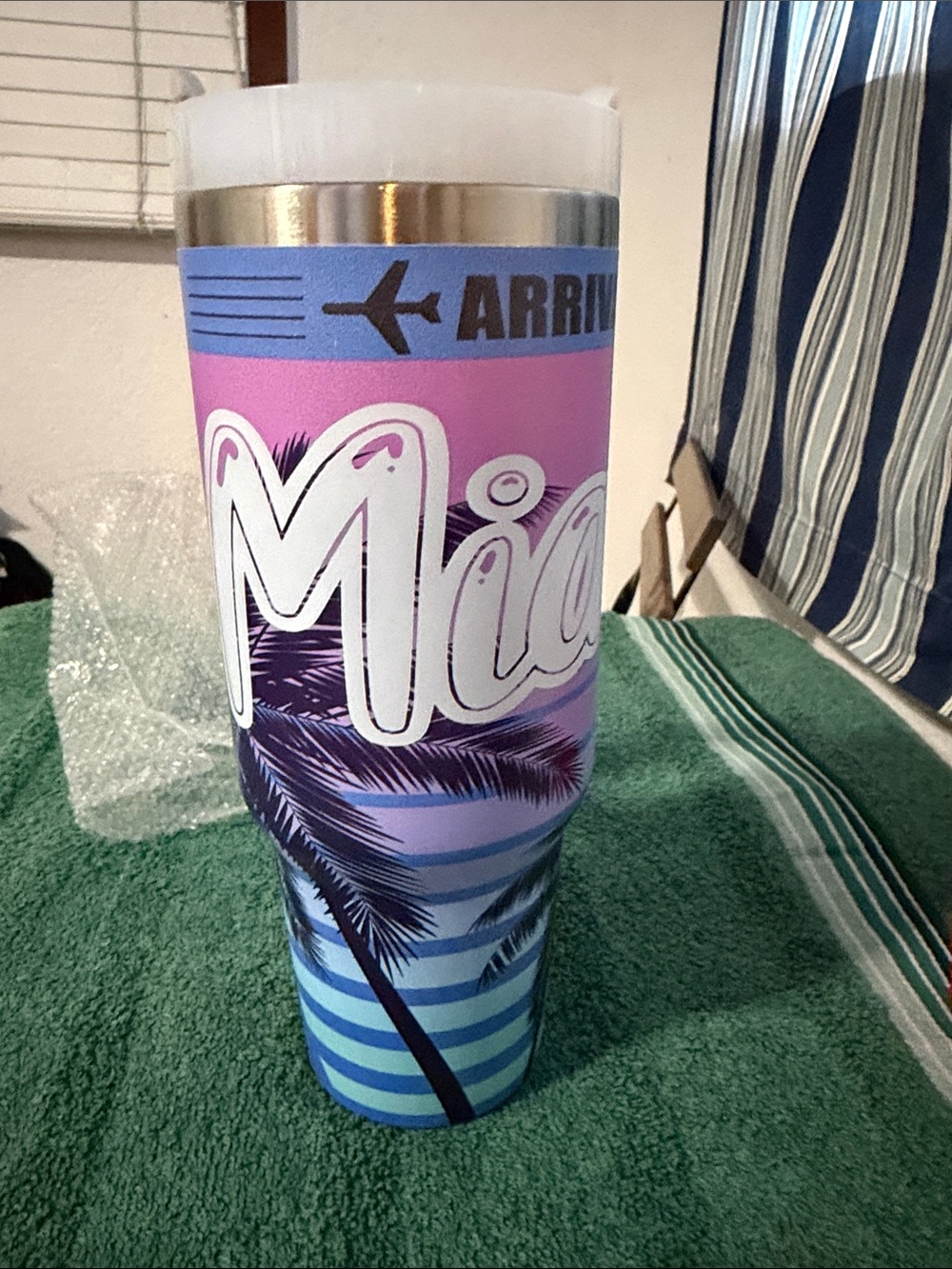Not Rated Pink and Blue Maui Palm Travel Tumbler